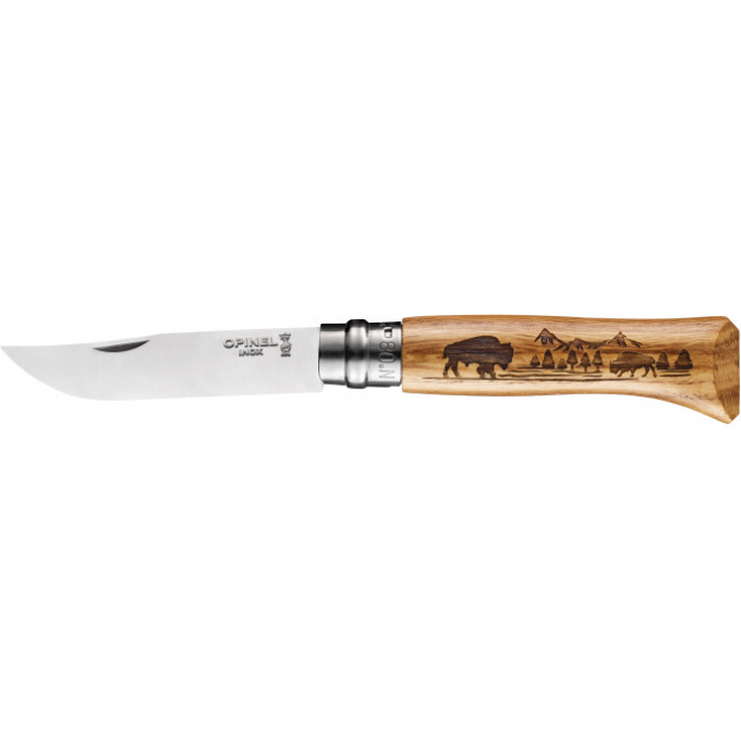 Нож OPINEL №8 ANIMALIA нержавеющая сталь, рукоять дуб, гравировка бизон 002629 Нож OPINEL №8 ANIMALIA нержавеющая сталь, рукоять дуб, гравировка бизон 002629