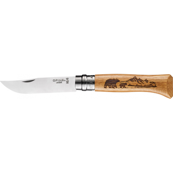 Нож OPINEL №8 ANIMALIA нержавеющая сталь, рукоять дуб, гравировка медведь 002628 Нож OPINEL №8 ANIMALIA нержавеющая сталь, рукоять дуб, гравировка медведь 002628
